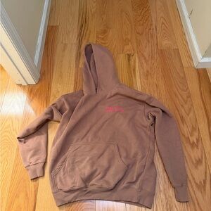 Brown Hoodie with Pink Text